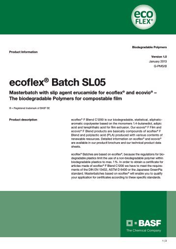 Ecoflex Batch SL05 - Product data sheet - BASF Plastics Portal