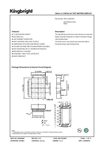 30mm (1.2 INCH) 5x7 DOT MATRIX DISPLAY Features Description ...