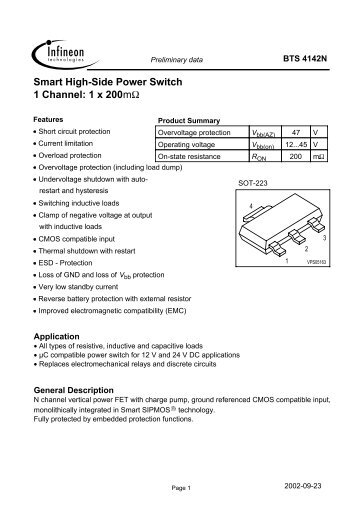 Smart High-Side Power Switch 1 Channel: 1 x 200m