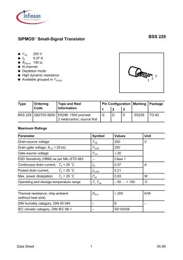 SIPMOS Small-Signal Transistor BSS 229 - BG-Electronics