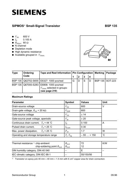 BSS139 / 0.04A 250V, N-Ch (ST) SIPMOS® Small-Signal-Transistor