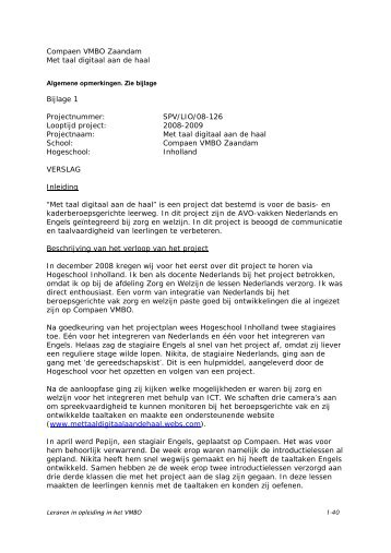 Verslag van Compaen VMBO Zaandam (pdf) - Stichting Platforms ...