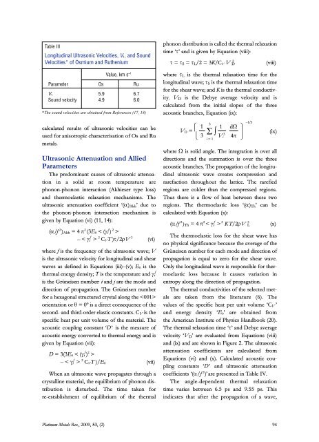 Ultrasonic Study of Osmium and Ruthenium - Platinum Metals Review