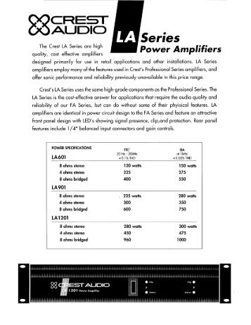 LA 601/901/1201 Specs - Crest Audio
