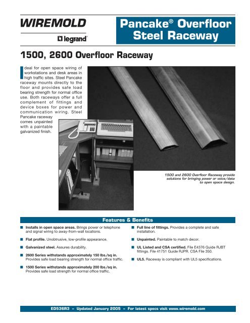 Pancake Overfloor Raceway Product Specifications Eanixter