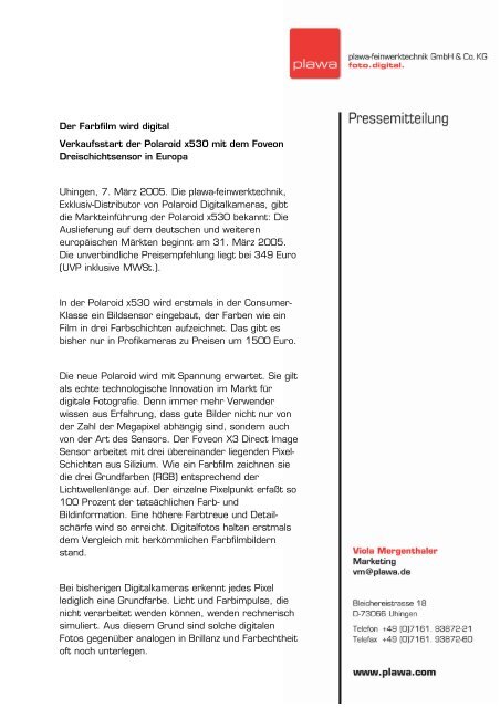 Der Farbfilm Wird Digital Verkaufsstart Der Polaroid X530 Mit