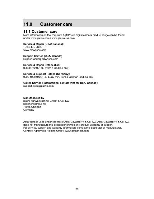 AgfaPhoto sensor 530s User manual - plawa