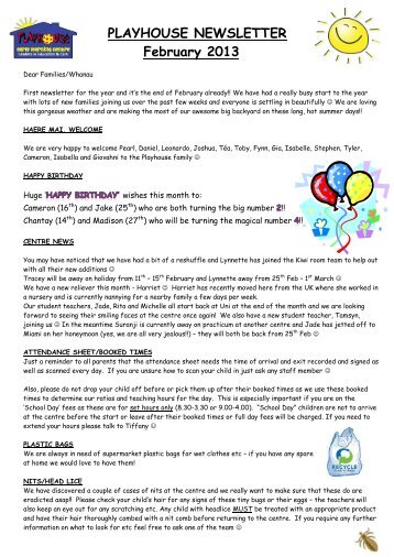 Read our February newsletter here - Playhouse Early Learning Centre