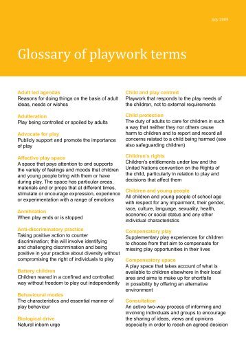 Download Glossary of playwork terms - Play Wales