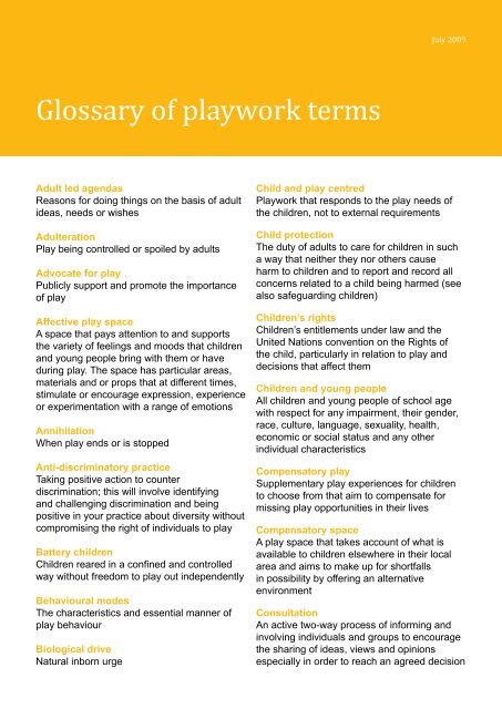 Download Glossary of playwork terms - Play Wales