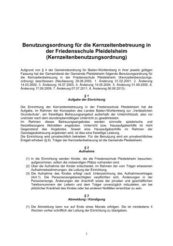 Benutzungsordnung fÃ¼r die Kernzeitbetreuung an der Friedenschule ...