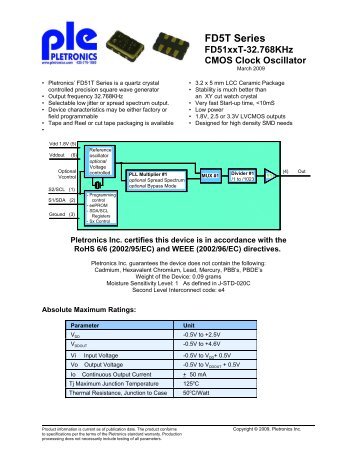 FD51xxT-32.768KHz CMOS Clock Oscillator - Pletronics, Inc.