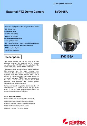 36x optical PTZ dome with 12x Digital SVD105A - plettac Security ...