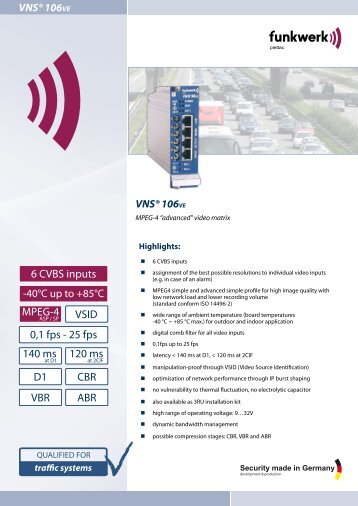 D1 6 CVBS inputs MPEG-4 140 ms 120 ms VSID 0,1 fps - 25 fps ...