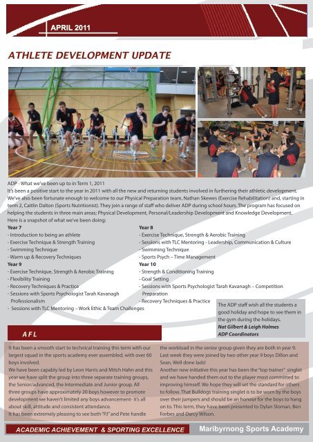 SPORTS DIRECTOR'S REPORT - Maribyrnong Sports Academy ...