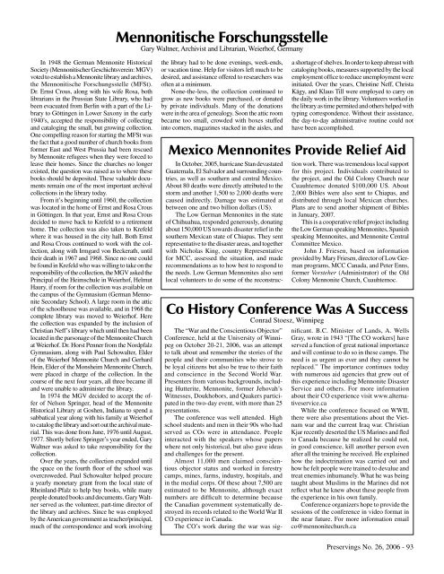 Preservings $20 Issue No. 26, 2006 - Home at Plett Foundation