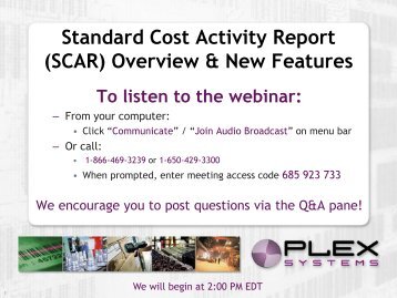 Standard Cost Activity Report (SCAR) Overview ... - Plex Systems