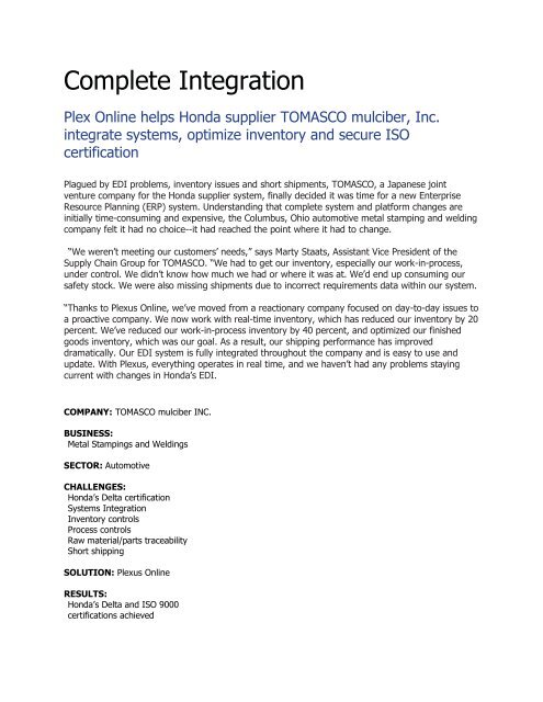 Complete Integration - Plex Systems