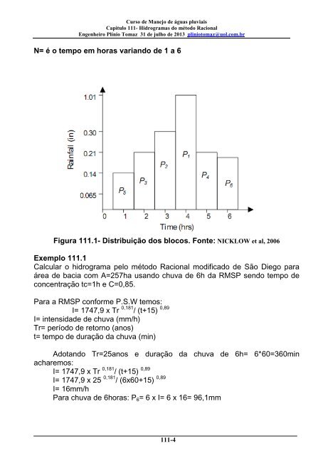 CapÃ­tulo 111 Hidrogramas do mÃ©todo Racional - Pliniotomaz.com.br