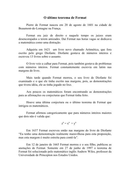 37 - O Ãºltimo teorema de Fermat - Pliniotomaz.com.br