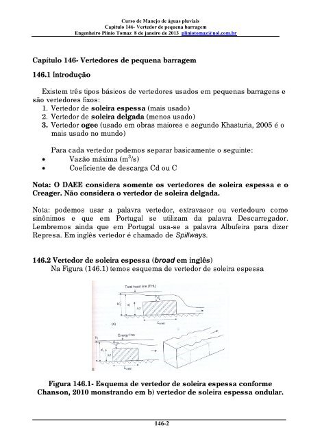 CapÃ­tulo 146 Vertedores de pequena barragem - Pliniotomaz.com.br