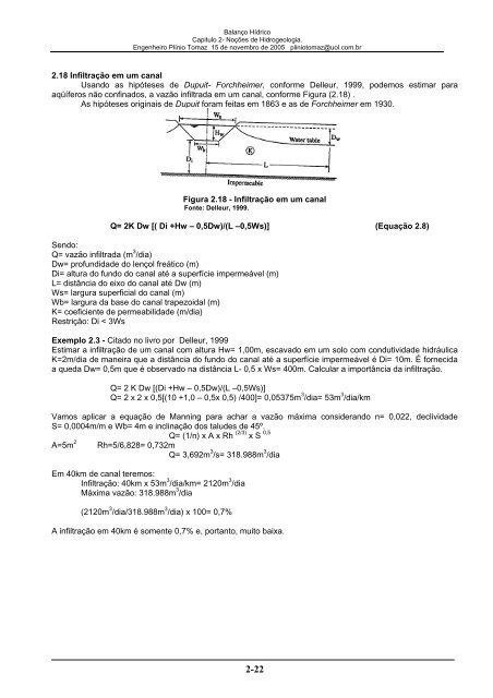 InfiltraÃ§Ã£o e balanÃ§o hÃ­drico - Pliniotomaz.com.br