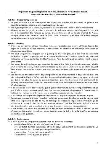 RÃ¨glement des parcs Plopsaland De Panne, Plopsa Coo, Plopsa ...