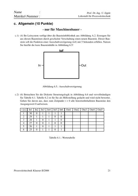 EinfÃ¼hrung in die Prozessleittechnik Klausur - Lehrstuhl fÃ¼r ...