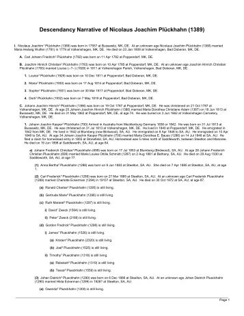 Descendancy Narrative of Nicolaus Joachim ... - Plueckhahn.org