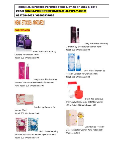 wholesale perfume price list