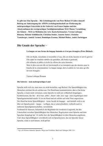 Die Gnade der Sprache â - APEPS