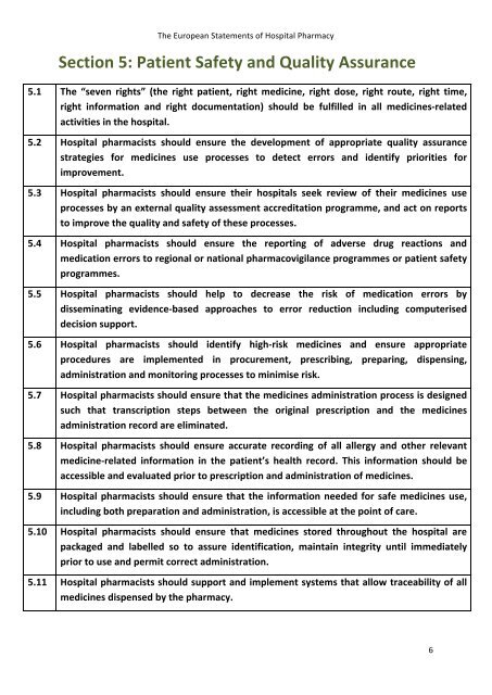 European Statements of Hospital Pharmacy