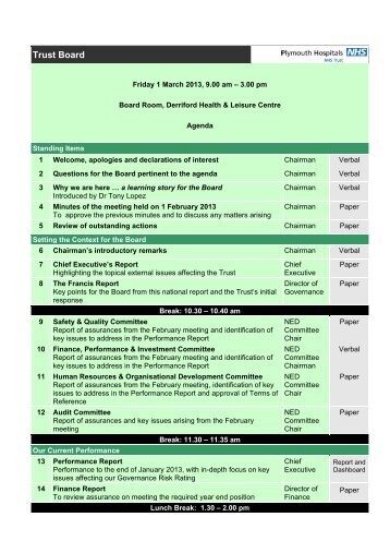 Agenda and supporting papers - Plymouth Hospitals NHS Trust