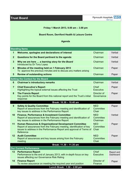 agenda and supporting papers plymouth hospitals nhs trust agenda and supporting papers plymouth hospitals nhs trust