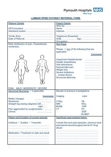 LUMBAR SPINE PATHWAY REFERRAL FORM Referrer Details GP ...