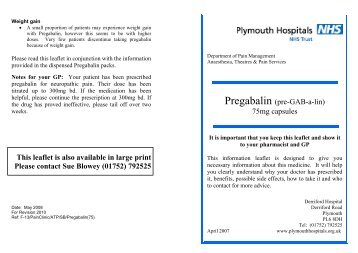 Pregabalin (75mg) - Plymouth Hospitals