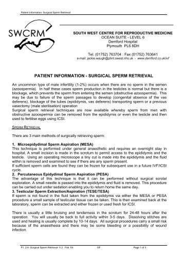 patient information - surgical sperm retrieval - Plymouth Hospitals