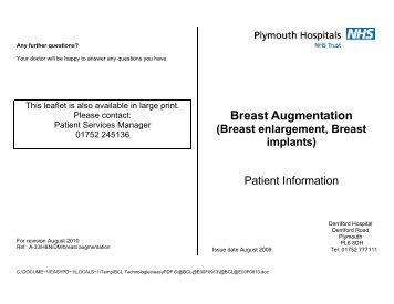 Breast augmentation patient information leaflet - Plymouth Hospitals