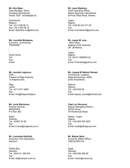 Congestion workshop delegates list - PMAESA