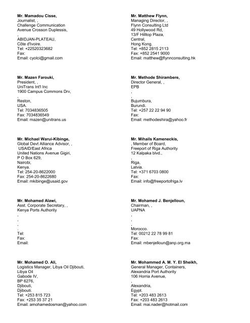 Congestion workshop delegates list - PMAESA