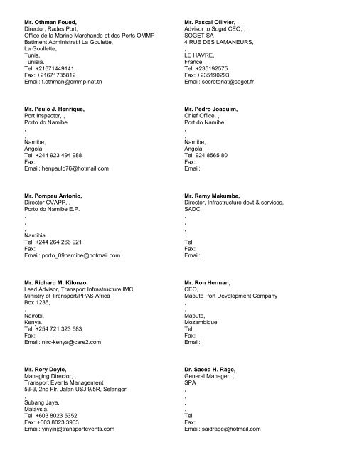 Congestion workshop delegates list - PMAESA