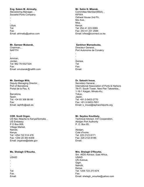 Congestion workshop delegates list - PMAESA