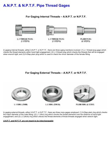 A.N.P.T. & N.P.T.F. Pipe Thread Gages