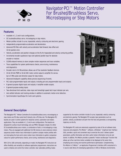 Navigator-PCI Motion Card Datasheet - Performance Motion Devices