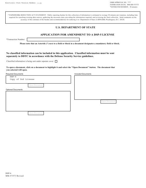 us department of state application for amendment to a dsp-5 license