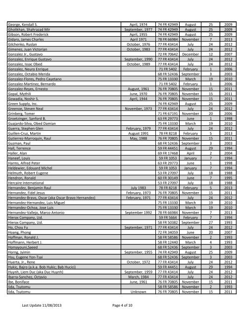 Defense Trade Controls - List of Statutorily Debarred Parties