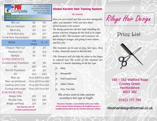 Rileys Hair Design Pricelist Pdf