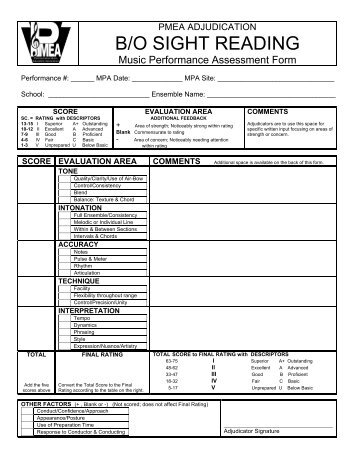 Band/Orchestra Sight Reading Assessment Form