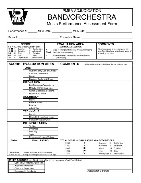 Band/Orchestra Assessment Form