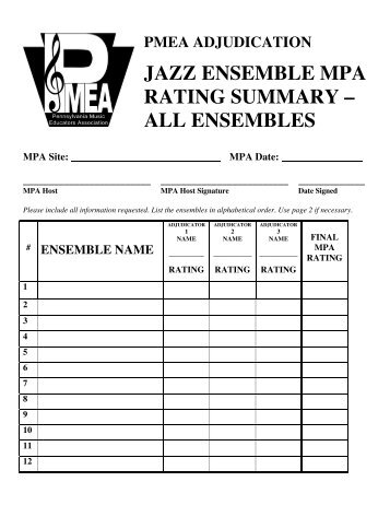 Rating Summary Form â Jazz Ensemble â All